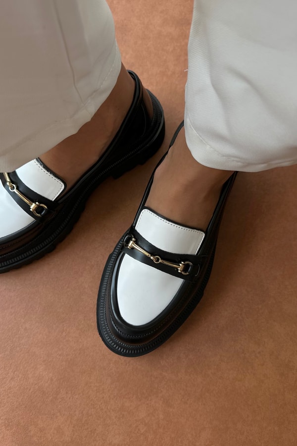 Kadın Loafer Ayakkabı SİYAH BEYAZ