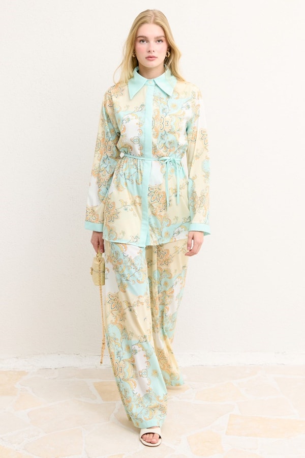 Alya Baskılı Pantolon Takım - Mint