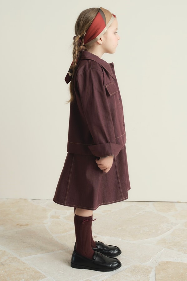 Arle Ceketli Denim Jile Elbise - Bordo