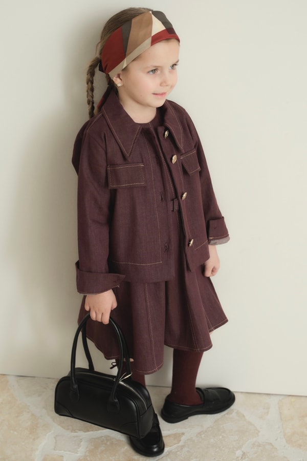 Arle Ceketli Denim Jile Elbise - Bordo