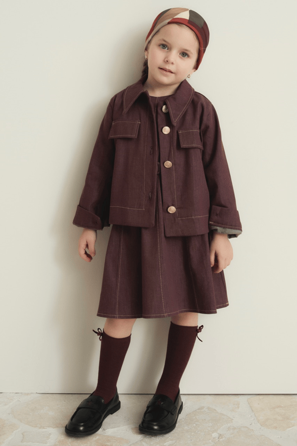 Arle Ceketli Denim Jile Elbise - Bordo
