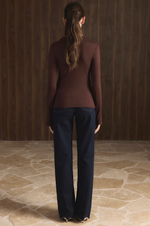 Balıkçı Yaka Basic Body - Kahve