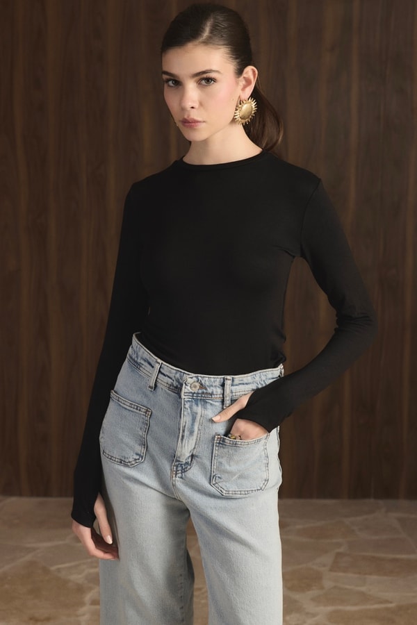 Balıkçı Yaka Basic Body - Siyah