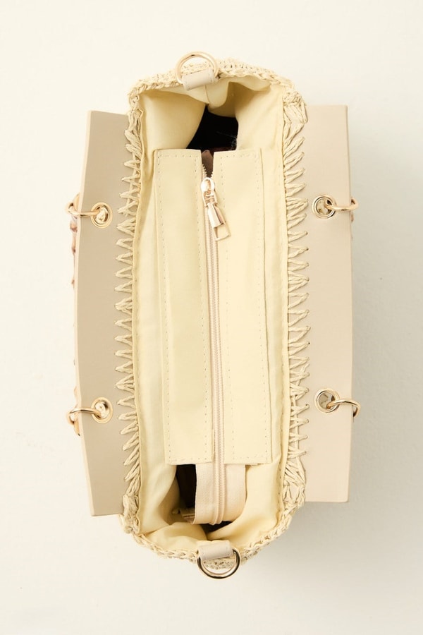 Bambu Saplı Hasır Çanta - Bej