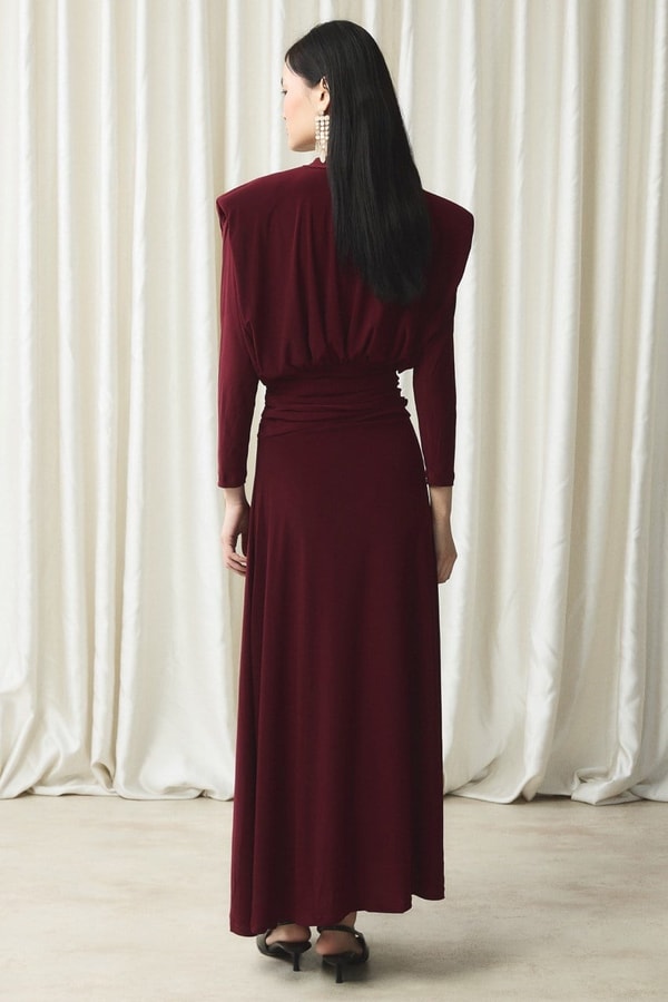 Bel Pileli Sendy Elbise - Bordo