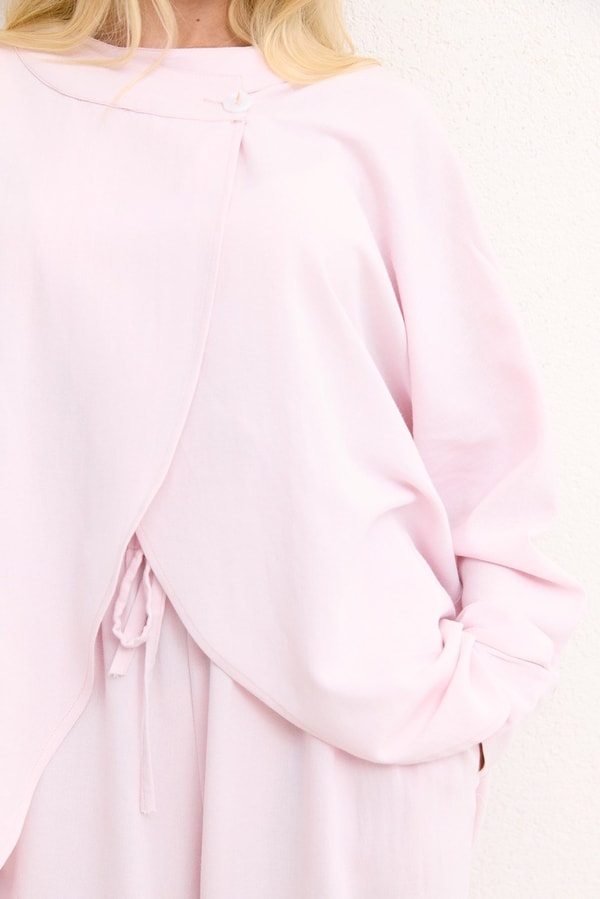 Çapraz Kapamalı Pantolon Takım - Pembe