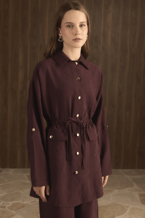 Çıtçıt Detaylı Pantolonlu Takım - Bordo
