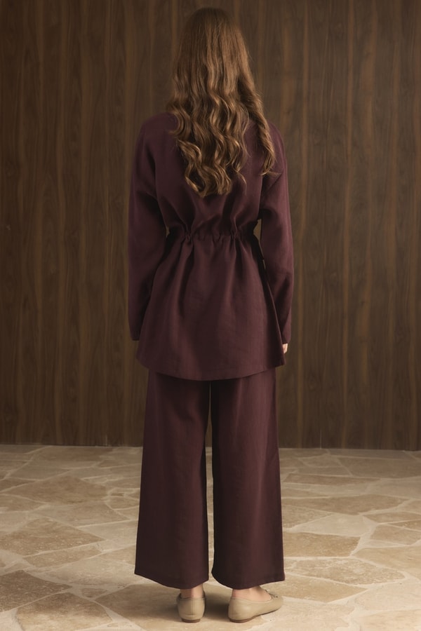 Çıtçıt Detaylı Pantolonlu Takım - Bordo