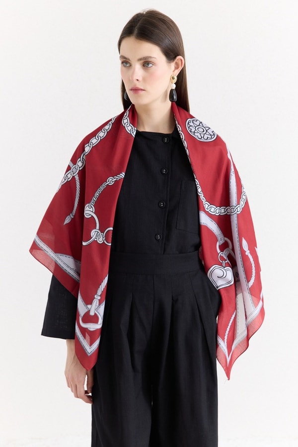 Samora Desenli Omuz Şalı - Kırmızı