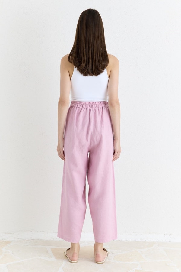 Düz Kesim Organik Keten Pantolon - Pembe