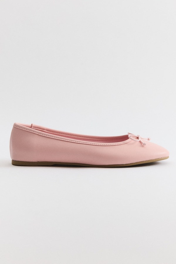 Fiyonklu Deri Mat Babet - Pembe