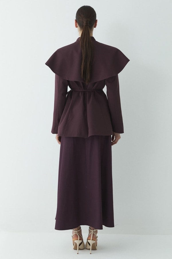 Fularlı Double Blazer Ceket - Bordo
