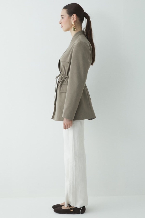 Fularlı Double Blazer Ceket - Çağla