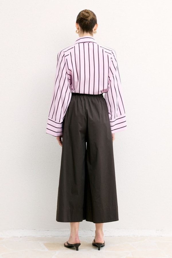 Geniş Paça Poplin Basic Pantolon - Kahve