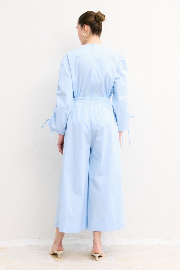 Geniş Paça Poplin Basic Pantolon - Mavi