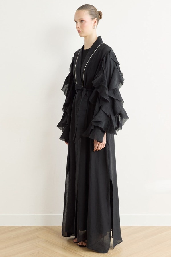 Kol Fırfırlı Abaya - Siyah