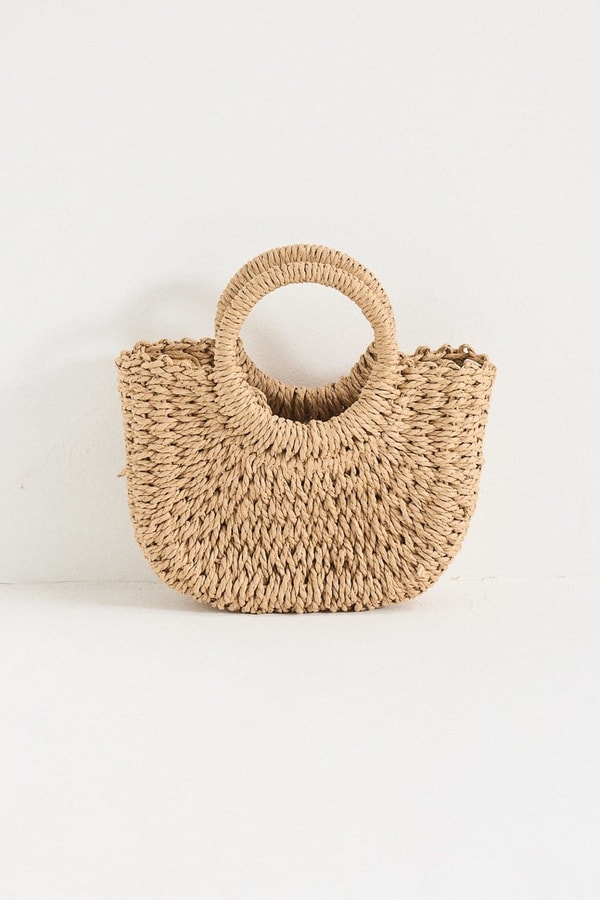 Oval Hasır Çanta - Camel