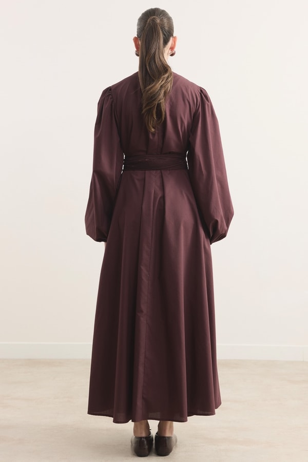Pilise Kemerli Dacron Elbise - Bordo