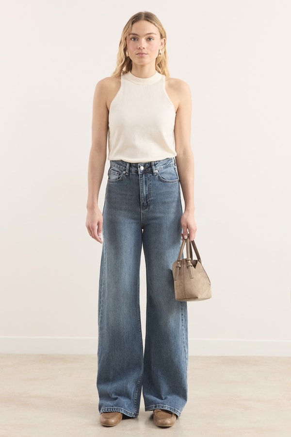 Regular Fit Denim Pantolon - Buz Mavisi