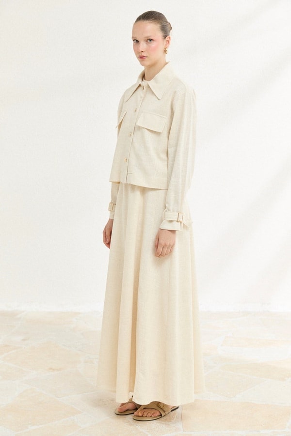 Sarah Keten Jile Elbise - Naturel
