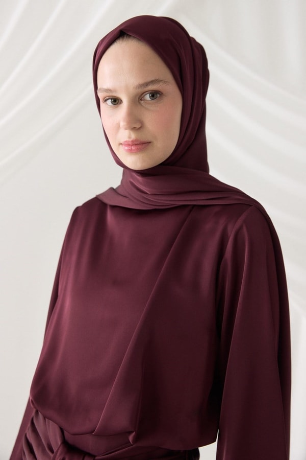 Saten Abiye Şal - Bordo
