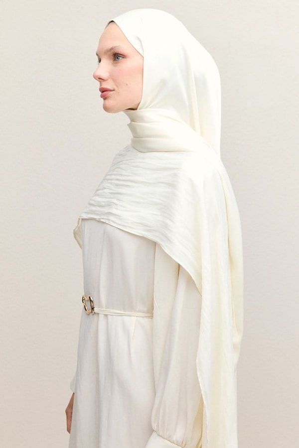 Saten Abiye Şal - Ekru