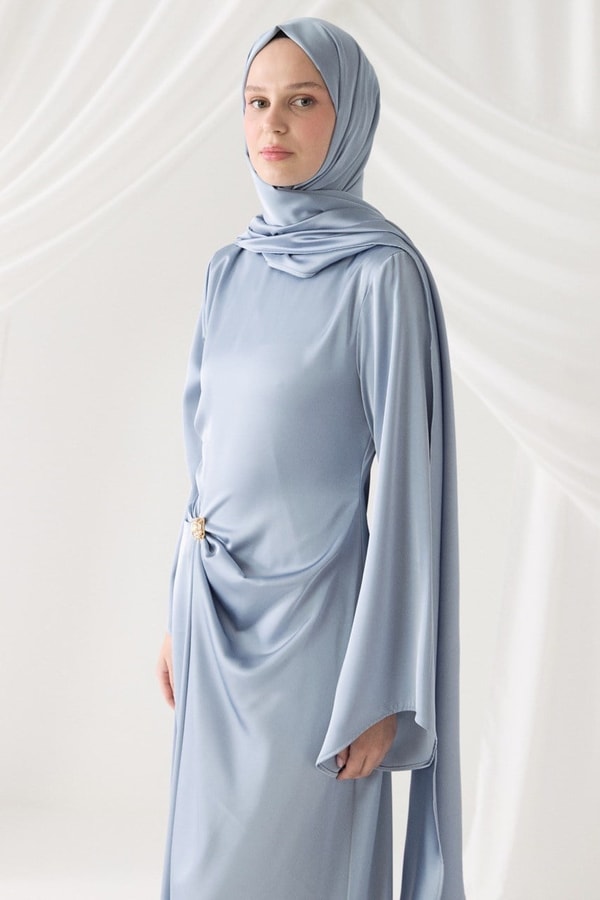 Saten Abiye Şal - Mavi