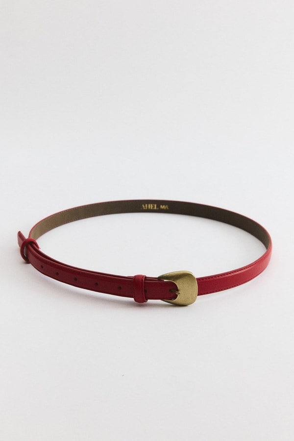 Strap Tokalı Deri Kemer - Kırmızı