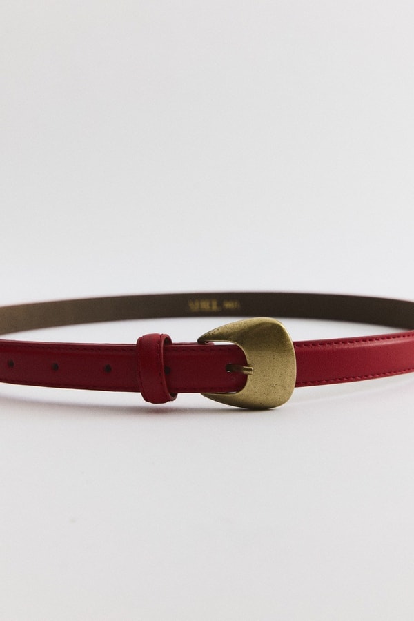 Strap Tokalı Deri Kemer - Kırmızı