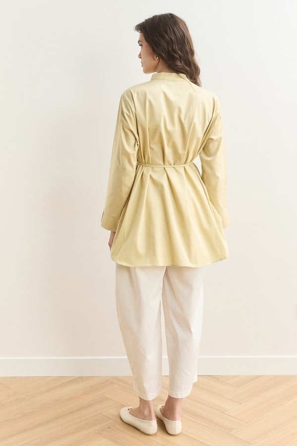 Yaka Volanlı Compact Saten Gömlek - Butter Yellow