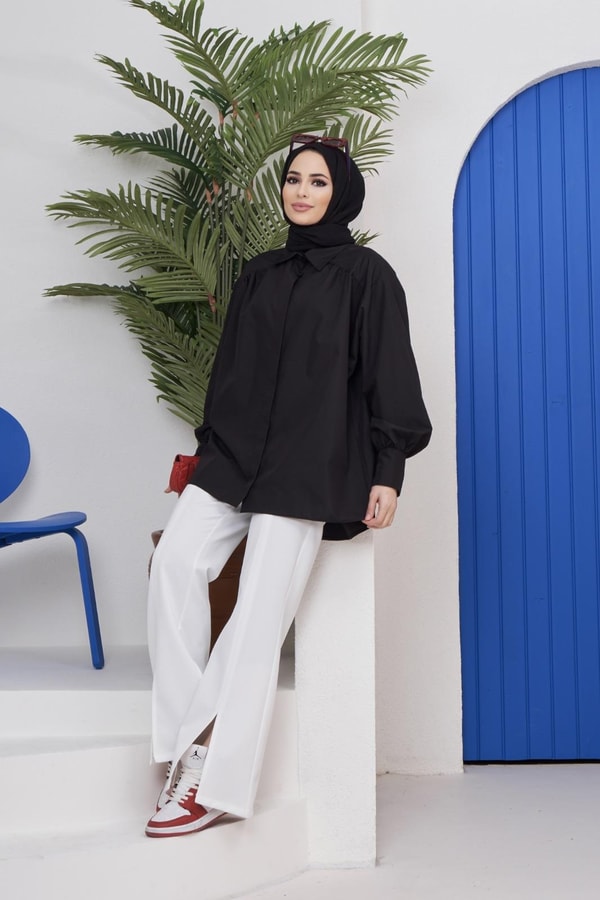 Afra Poplin Gömlek - Siyah