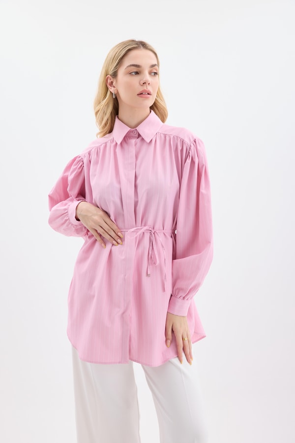 Afro Çizgili Gömlek - Pembe