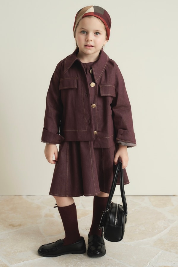 Arle Ceketli Denim Jile Elbise - Bordo