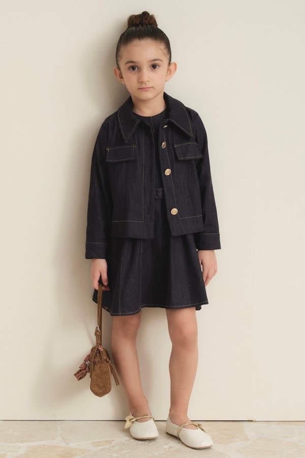 Arle Ceketli Denim Jile Elbise - Lacivert