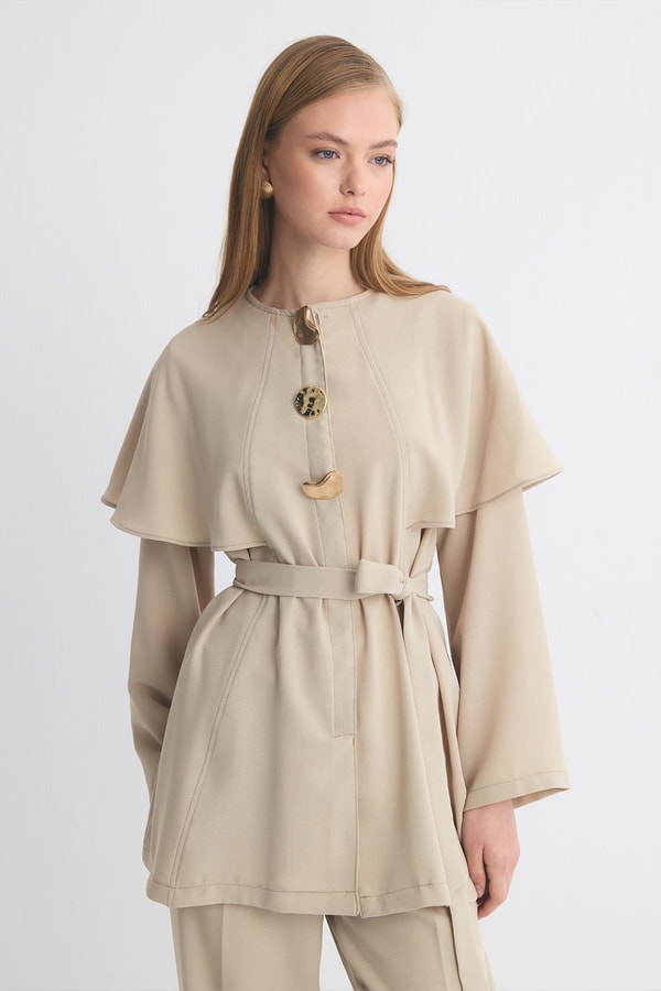 Asos Pelerinli Krep Takım - Defne