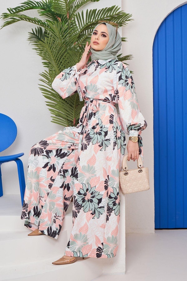Avril Bürümcük Saten Desenli Tulum - Mint