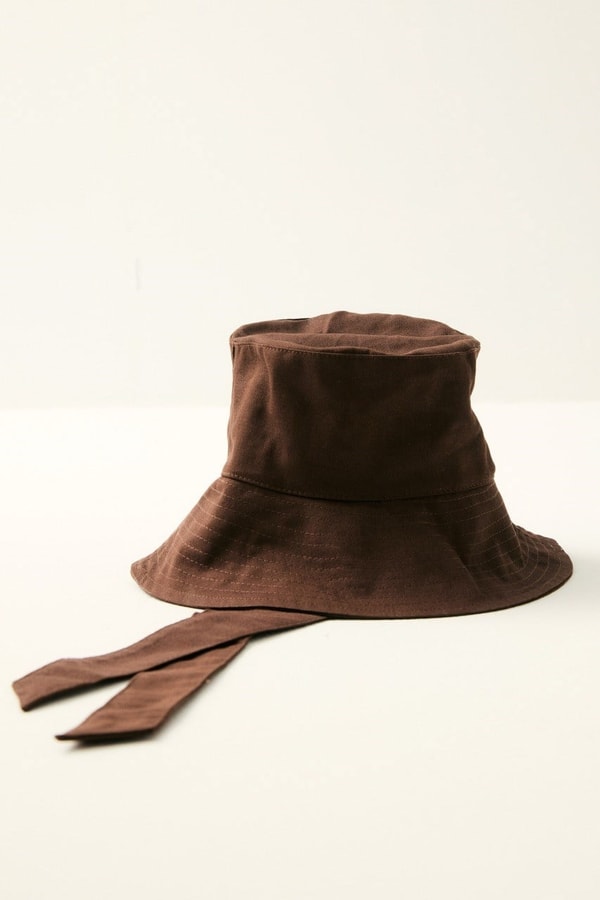 Bağlama Detaylı Bucket Şapka - Kahve