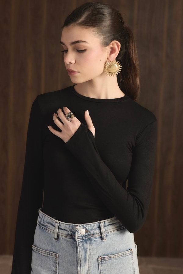 Balıkçı Yaka Basic Body - Siyah