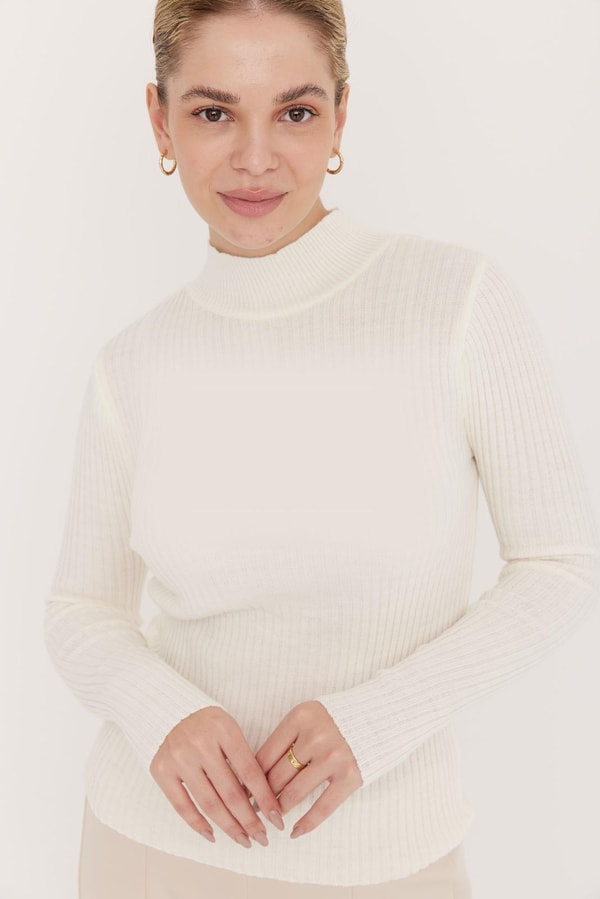Balıkçı Yaka Triko Kazak - Ekru
