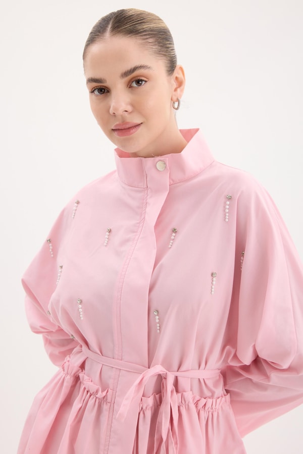 Bedia Büzgülü Dacron Gömlek - Pembe
