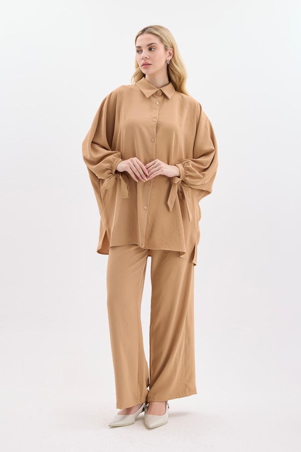 Bella Kolları Bağlamalı Basic Takım - Camel