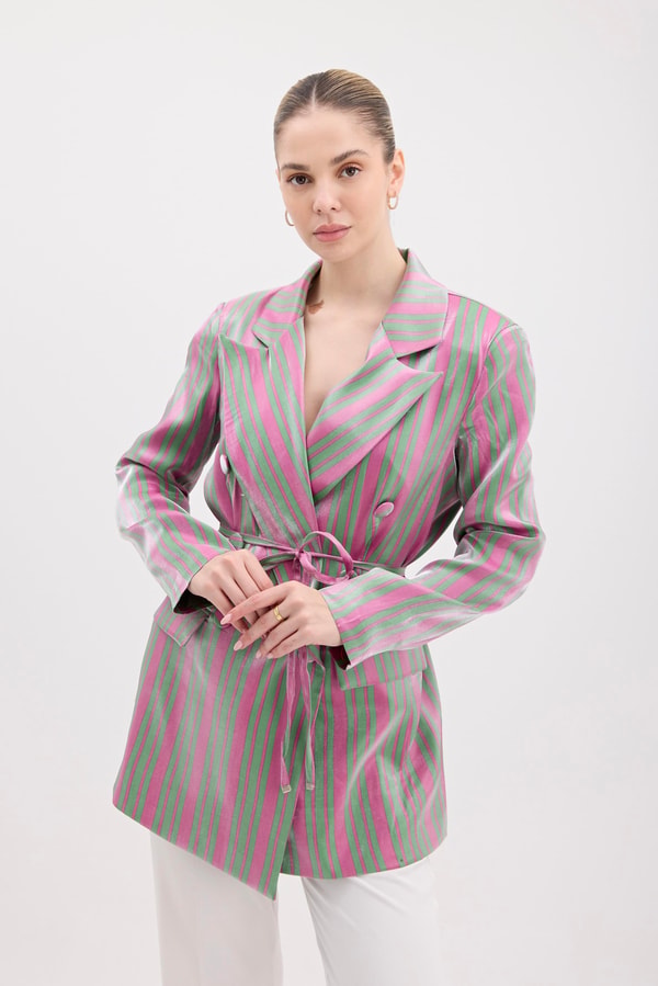 Bellamy Çizgili Business Ceket - Fuşya