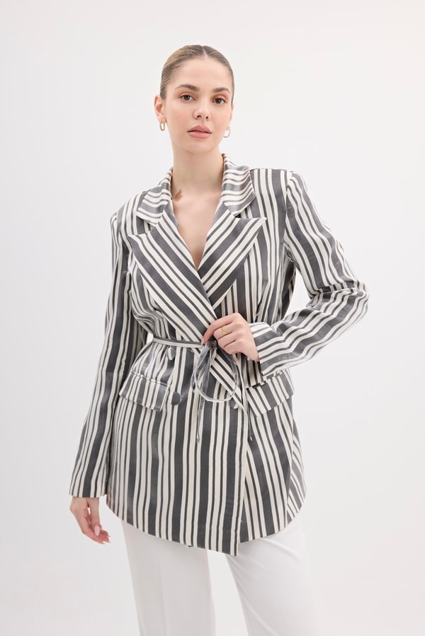 Bellamy Çizgili Business Ceket - Siyah