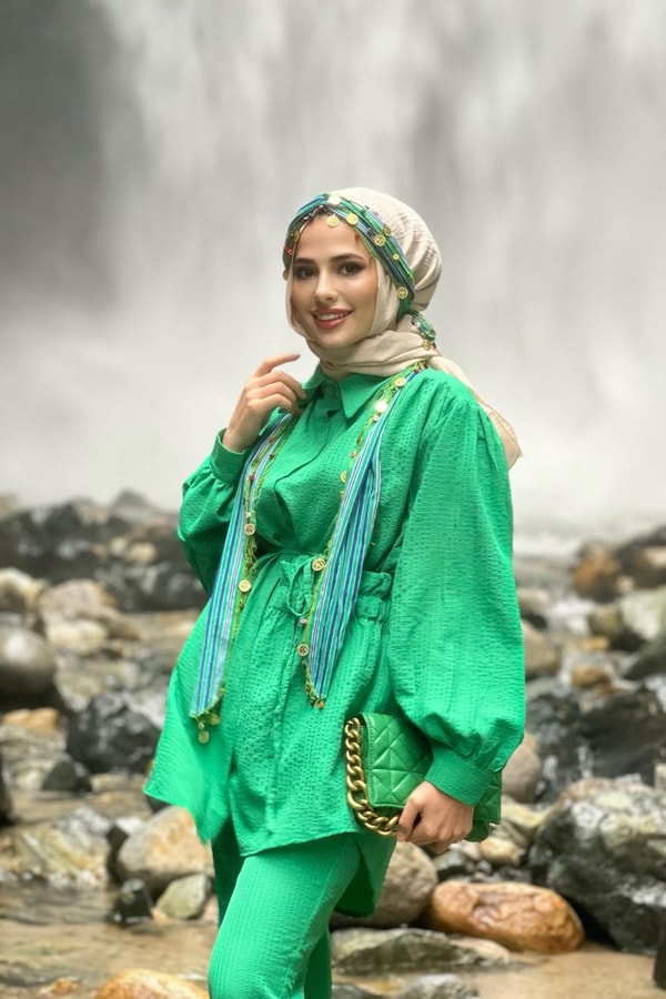 Bianca Gofre Takım - Yeşil
