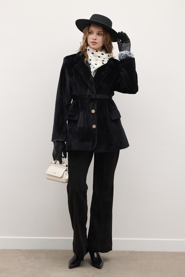 Blazer Goldfox Kemerli Ceket - Siyah