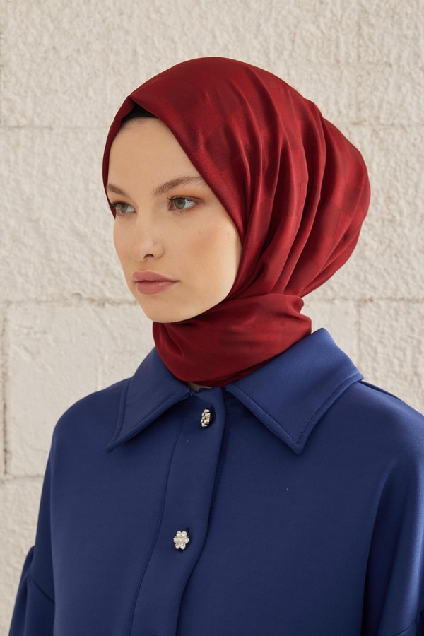 Capri Işıltılı Dama Şal - Bordo