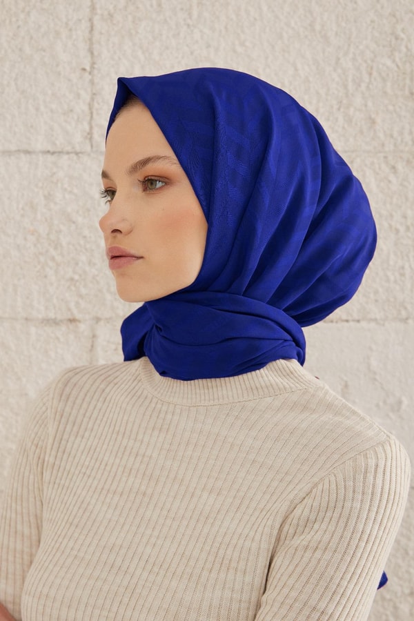 Capri Işıltılı Zikzak Şal - saks mavisi