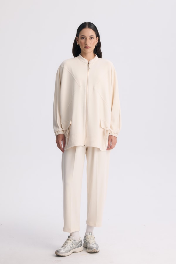 Coralie Basic Pantolonlu Takım - Ekru