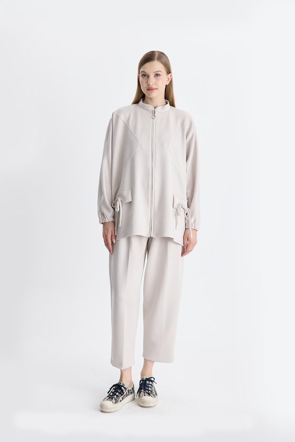 Coralie Basic Pantolonlu Takım - Taş