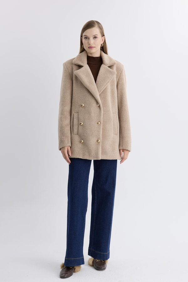 Crazy Blazer Düğmeli Kaşe Ceket - Bej